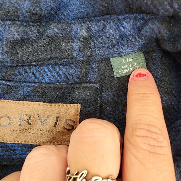 Orvis Men's Blue Size Large Plaid Heavyweight Flannel Shirt Jacket Shacket Hand - Picture 6 of 7